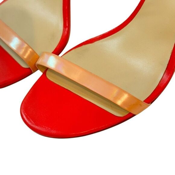 Charles David Strappy Colorblock Heels Stiletto in Red & Peach Leather 8.5 - Picture 10 of 11